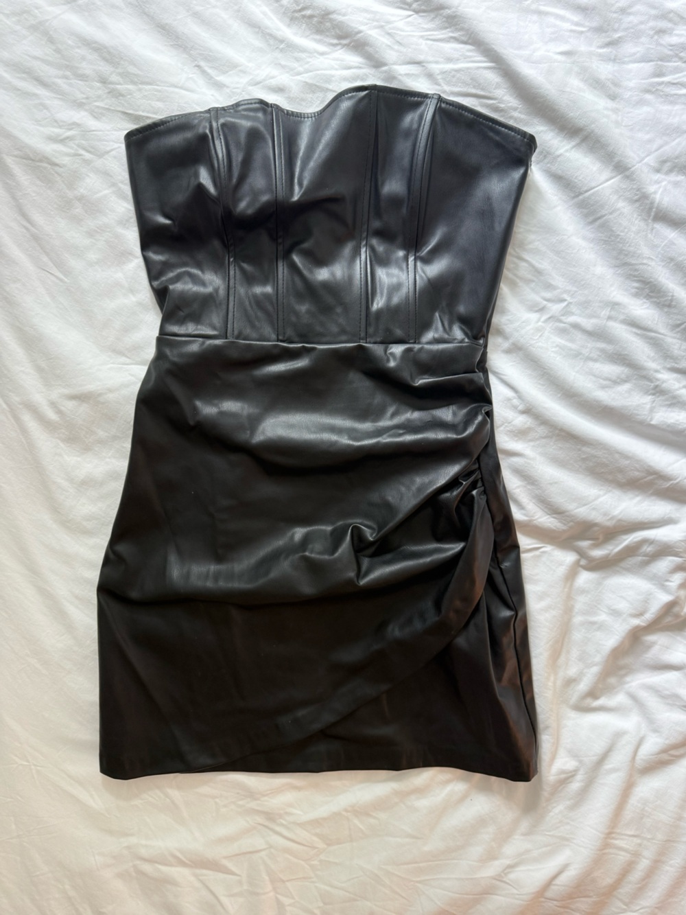 Zara Black Faux Leather Strapless Dress